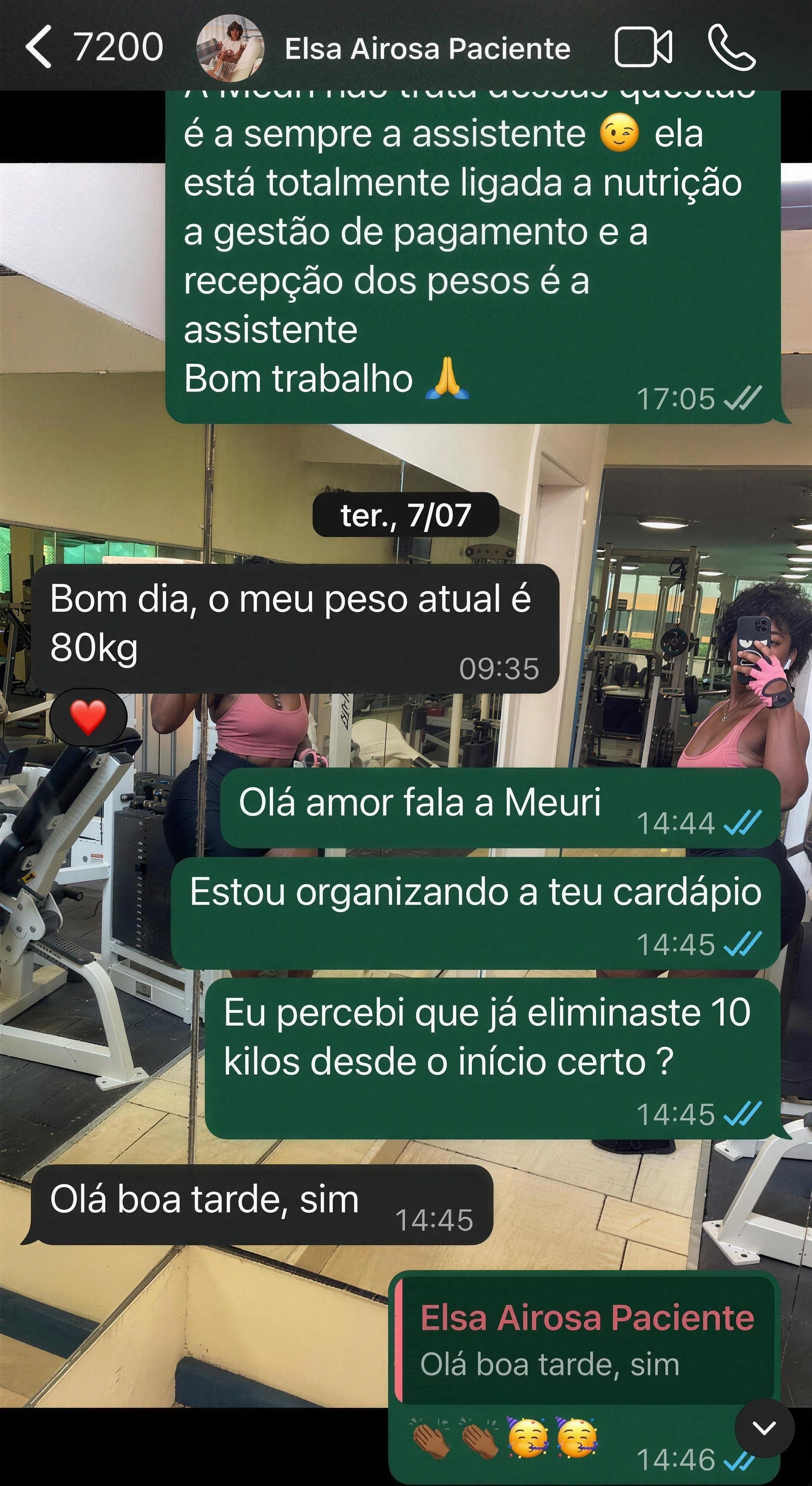 Mensagem de feedback de aluna